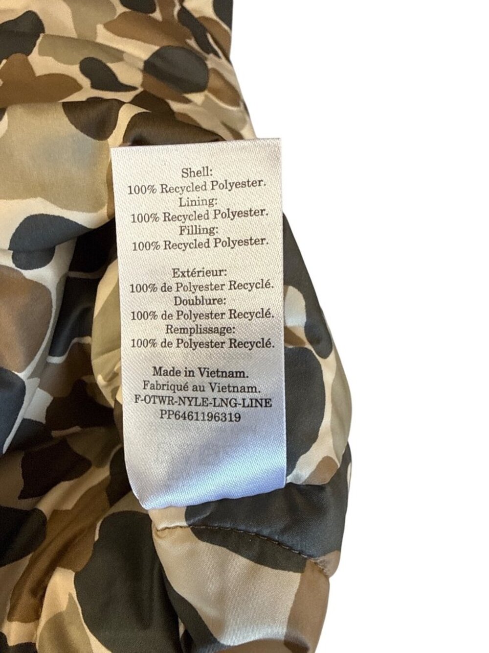 Everlane Womens Renew Long Liner Jacket~Size XS~Biscotti Camo Puffer NWT L10 49 - Picture 10 of 11